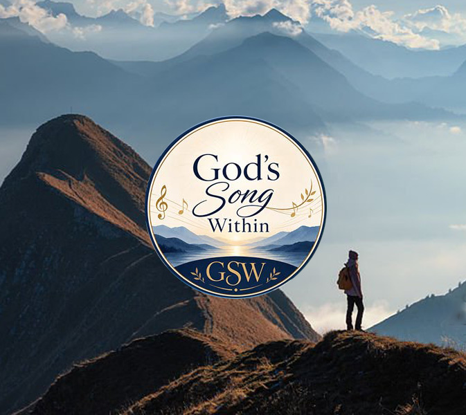 Hands holding an open Bible with the God's Song Within logo